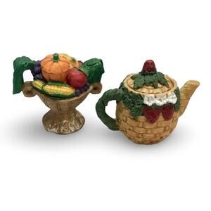 Vintage Miniature Doll Sized Tea Kettle and Fruit Vase Set